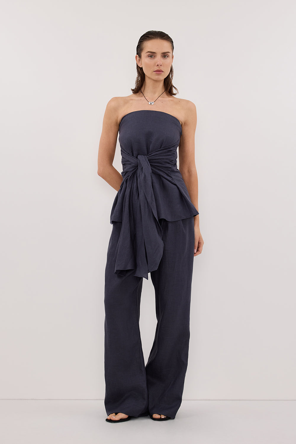 PIPPY INDIGO LINEN STRAPLESS TOP Clothing DISSH Boutiques 
