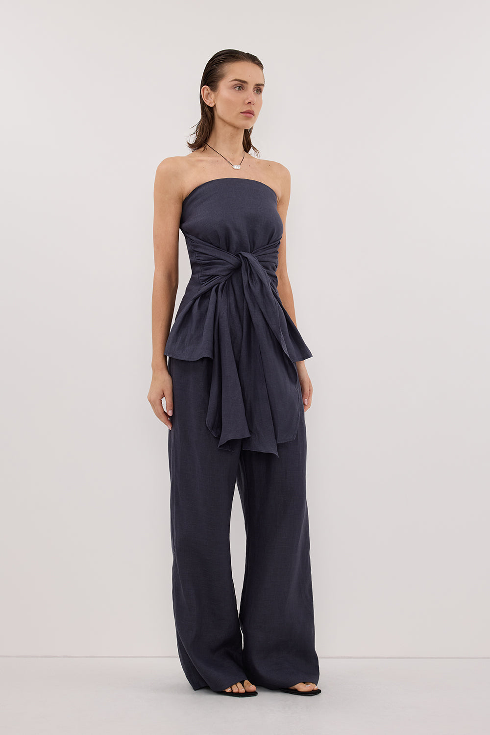 PIPPY INDIGO LINEN STRAPLESS TOP Clothing DISSH Boutiques 