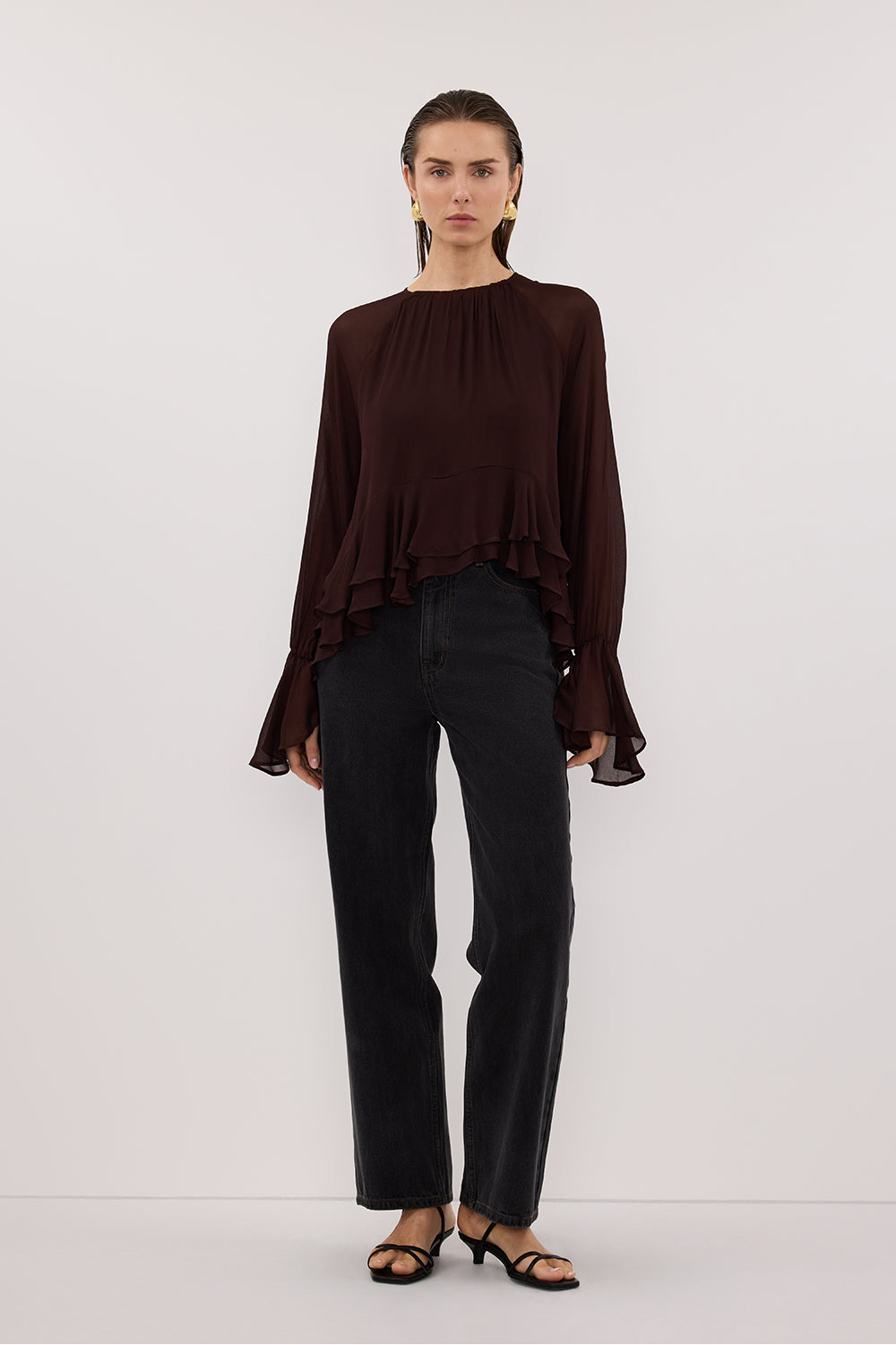 BODHI DARK CHOC LONG SLEEVE TOP Clothing DISSH Boutiques 4 DARK CHOCOLATE 
