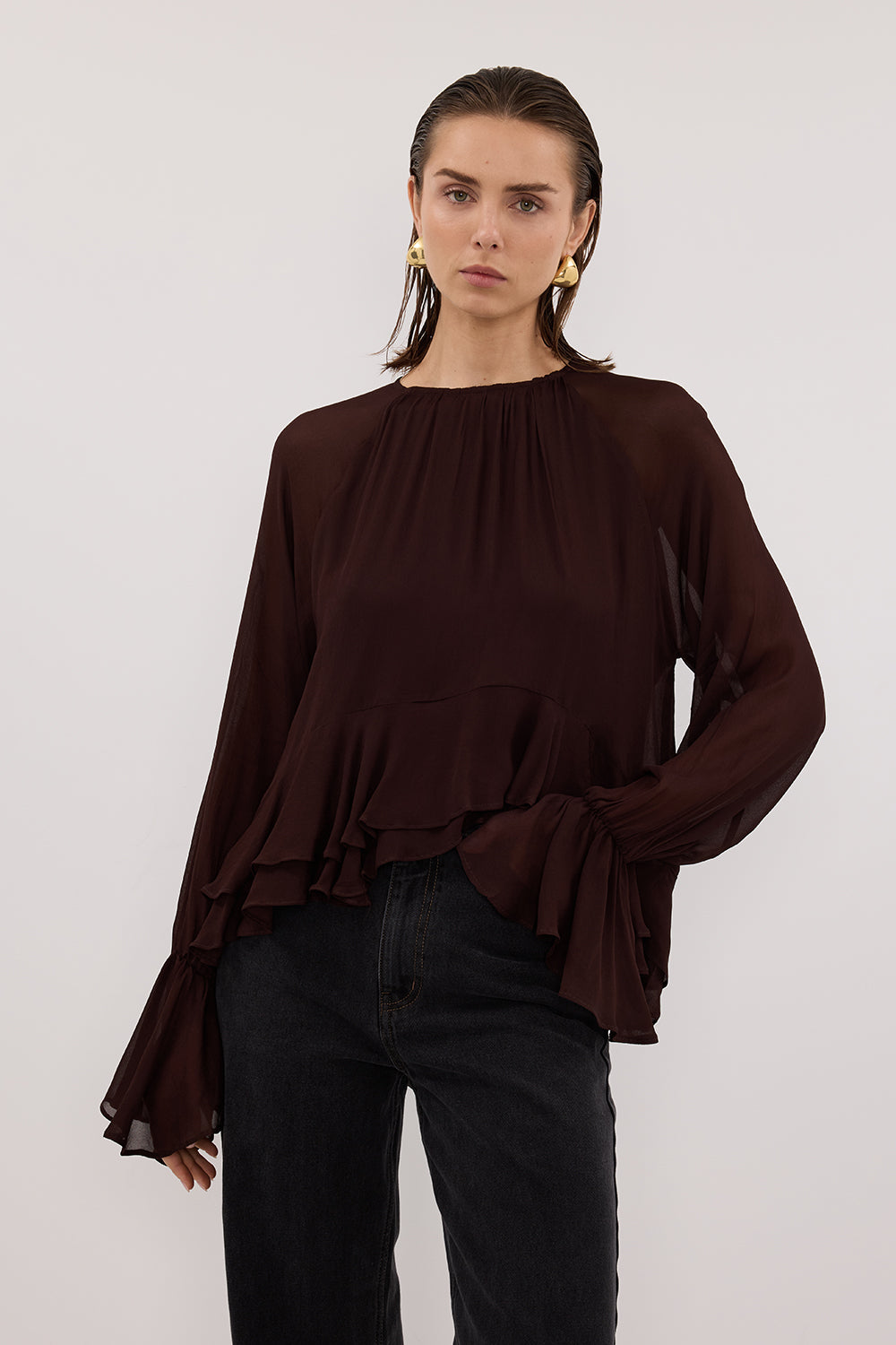 BODHI DARK CHOC LONG SLEEVE TOP Clothing DISSH Boutiques 
