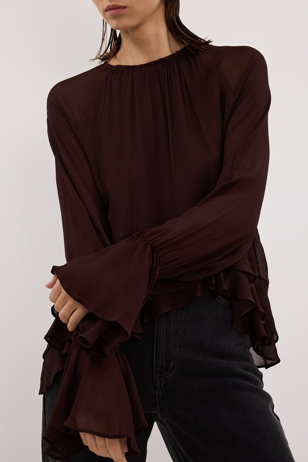 BODHI DARK CHOC LONG SLEEVE TOP Clothing DISSH Boutiques 
