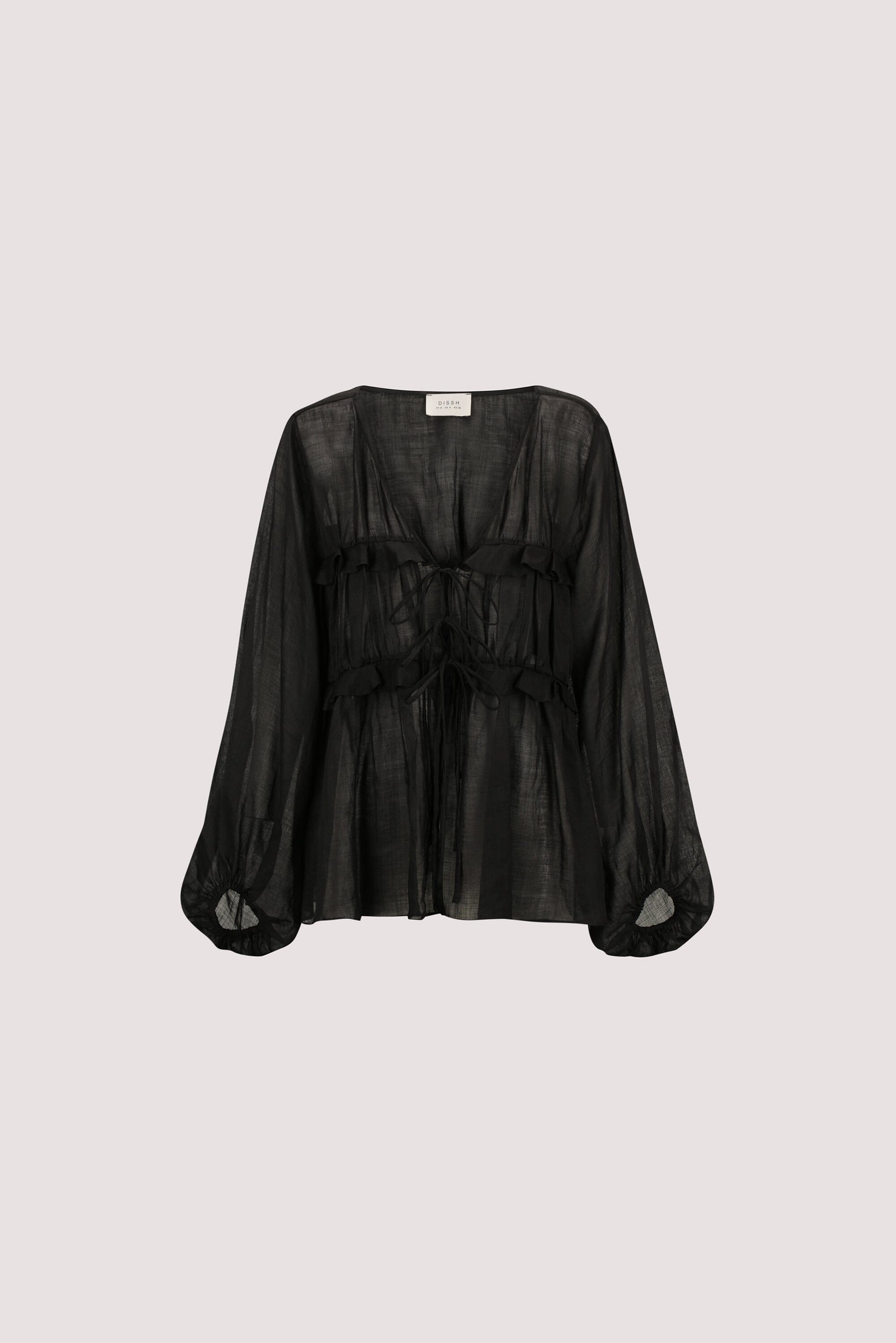 MILA BLACK RAMIE LONG SLEEVE FRILL TOP Clothing DISSH Boutiques 
