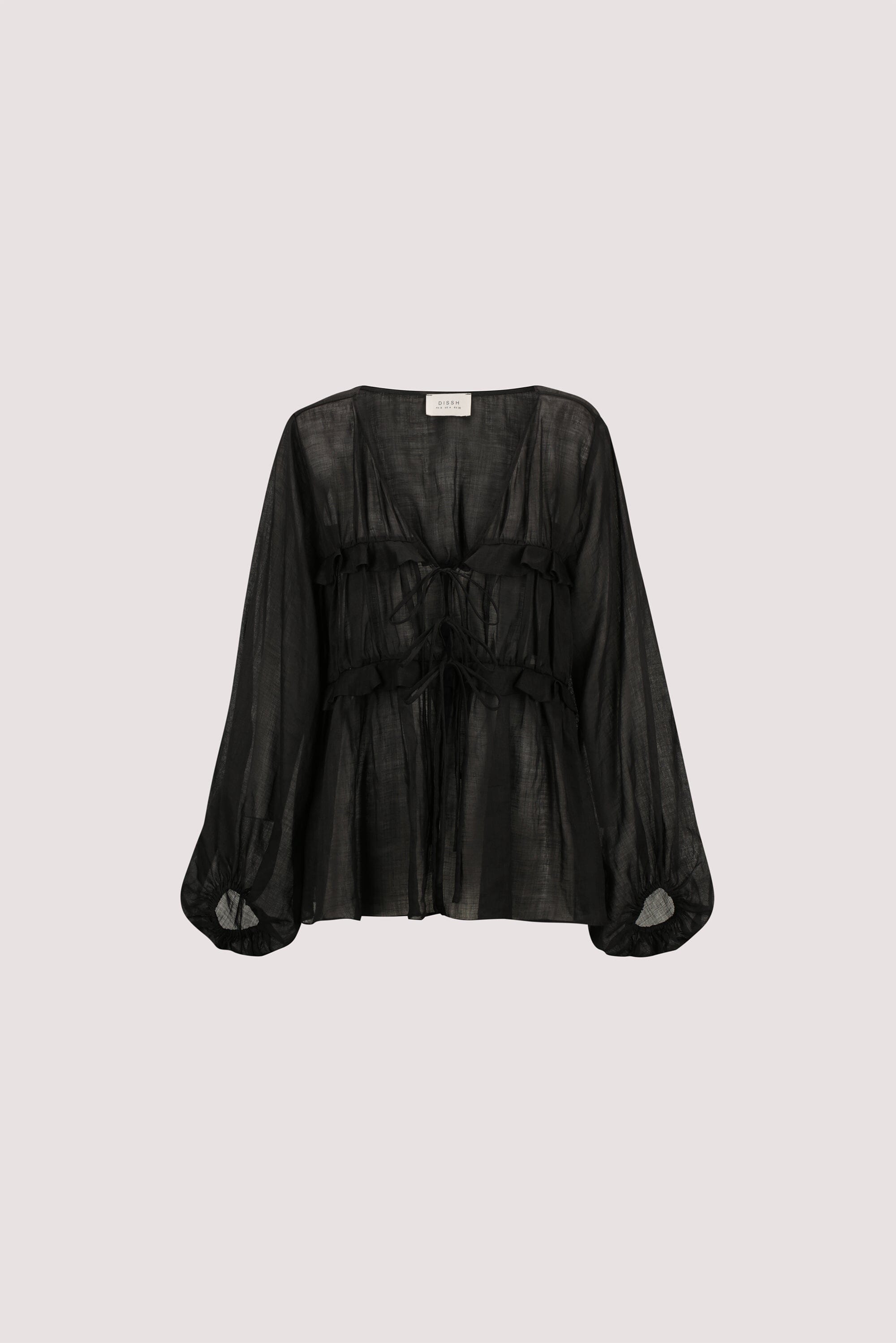 MILA BLACK RAMIE LONG SLEEVE FRILL TOP Clothing DISSH Boutiques 