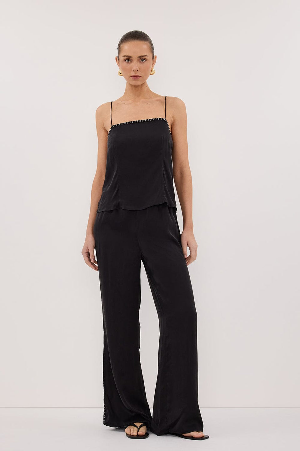 PIPER BLACK SLEEVELESS SILK STITCH DETAIL CAMI Clothing DISSH Boutiques 