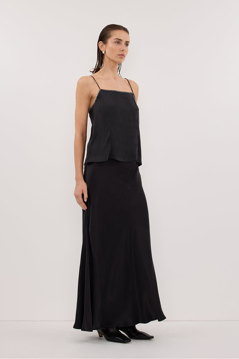 PIPER BLACK SLEEVELESS SILK STITCH DETAIL CAMI Clothing DISSH Boutiques 