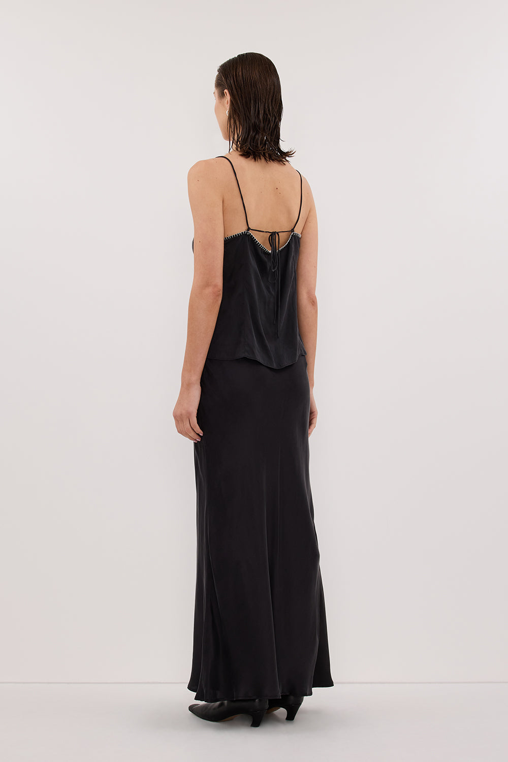 PIPER BLACK SLEEVELESS SILK STITCH DETAIL CAMI Clothing DISSH Boutiques 