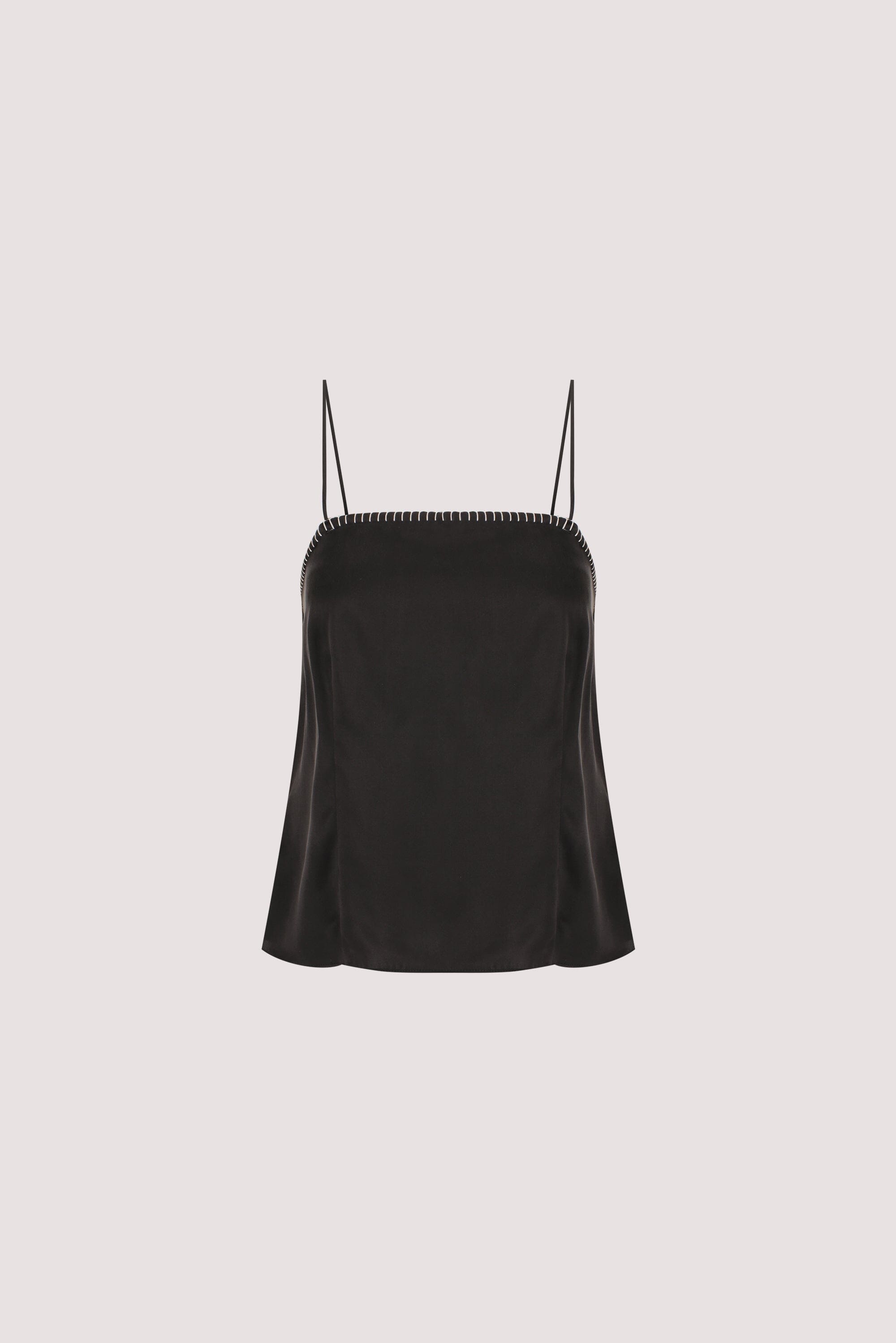 PIPER BLACK SLEEVELESS SILK STITCH DETAIL CAMI TOP