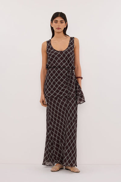 Annie wearing ARLINGTON CHOC SLEEVELESS CAMI TOP