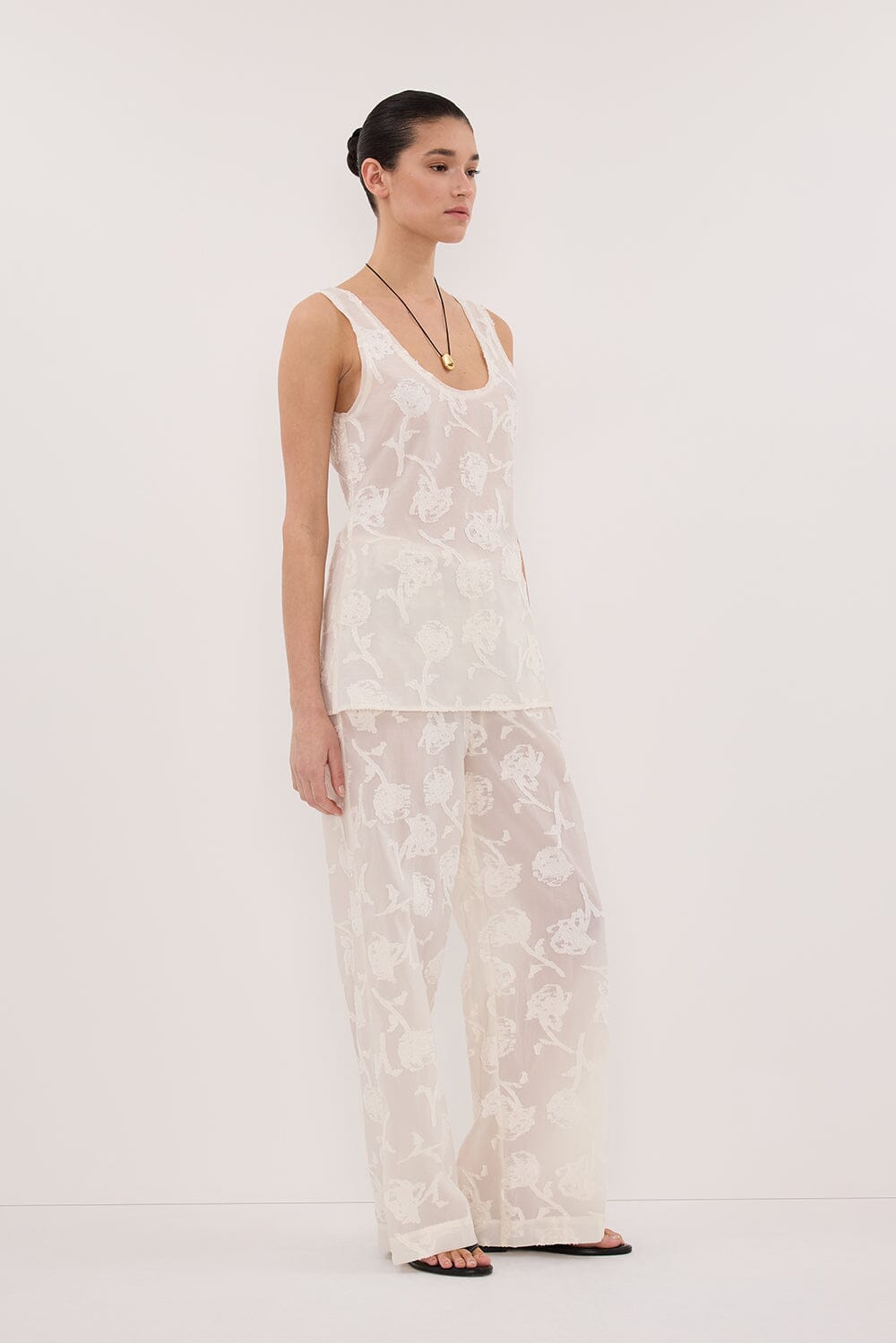 AZALEA OFF WHITE JACQUARD CAMI Clothing DISSH Boutiques 
