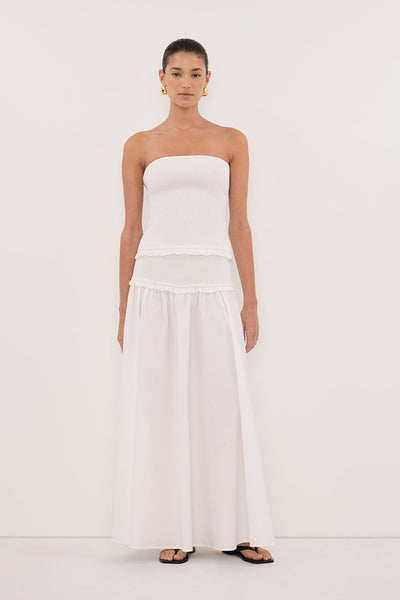 Stas wearing EDIE WHITE STRAPLESS COTTON TOP
