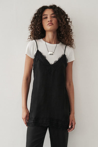 Carol wearing ANDREA BLACK SLEEVELESS LACE CAMI TOP