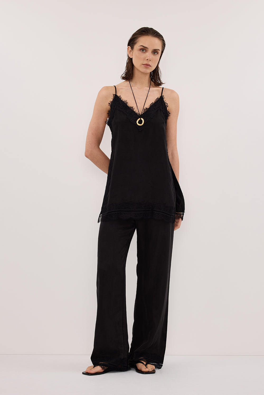 ANDREA BLACK CUPRO LACE TOP | Dissh