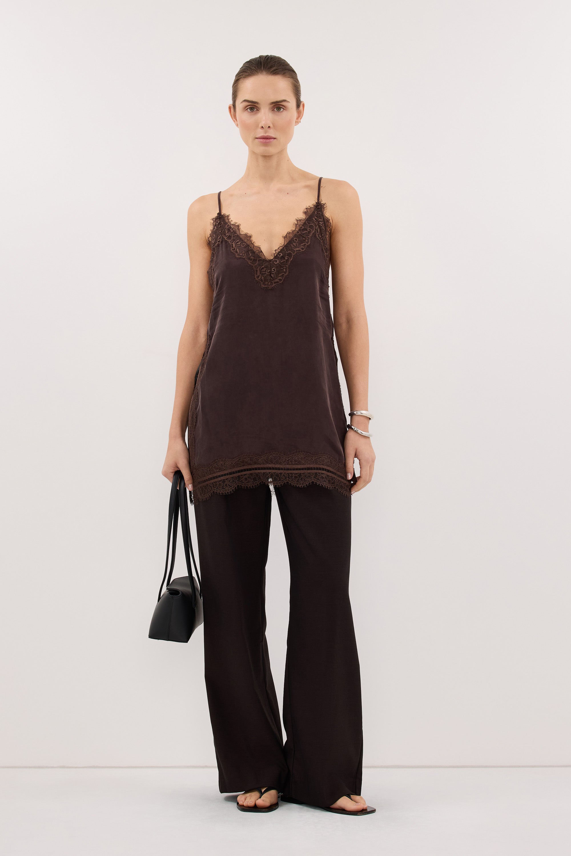 ANDREA PLUM CHOC SLEEVELESS LACE CAMI TOP