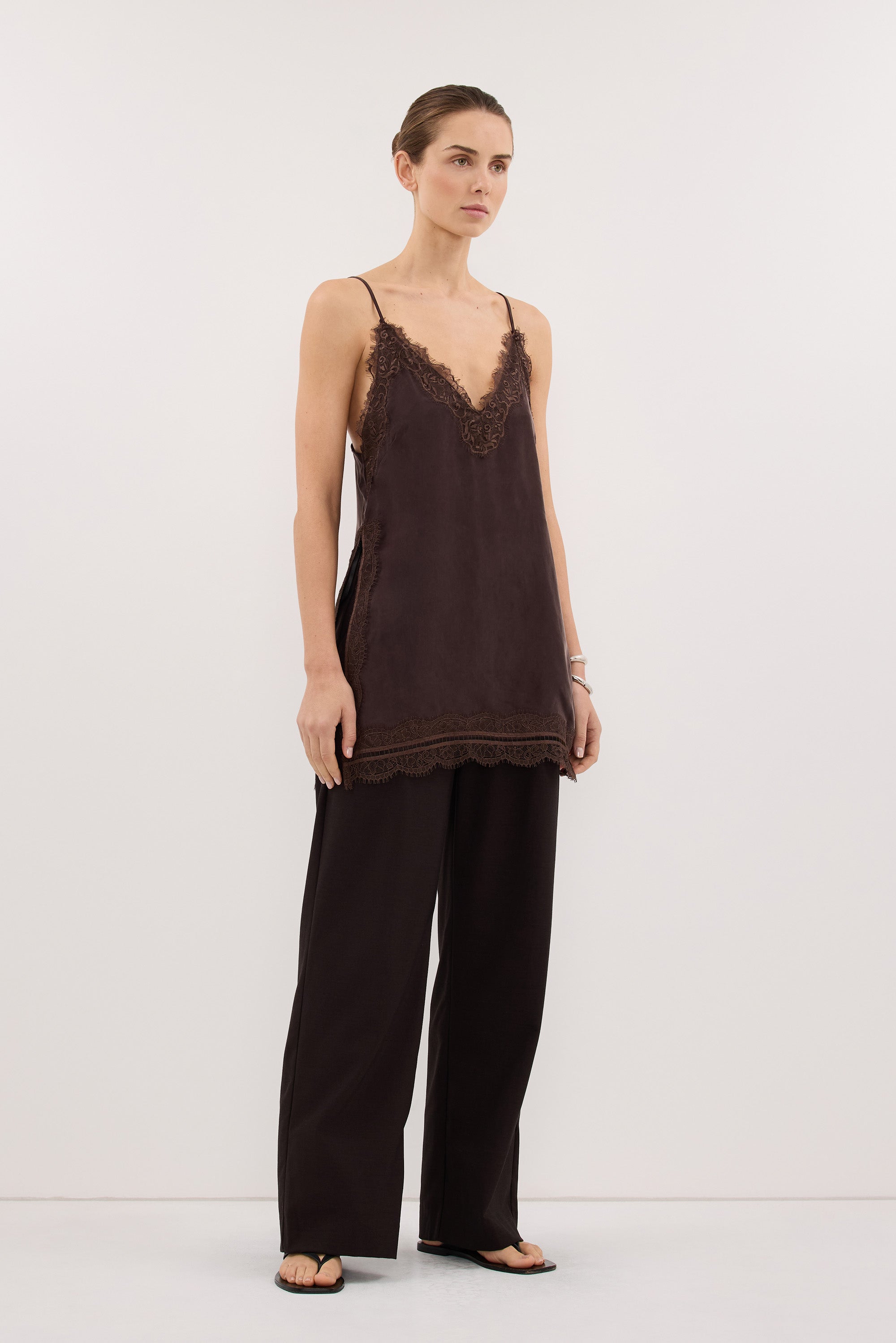 ANDREA PLUM CHOC SLEEVELESS LACE CAMI TOP