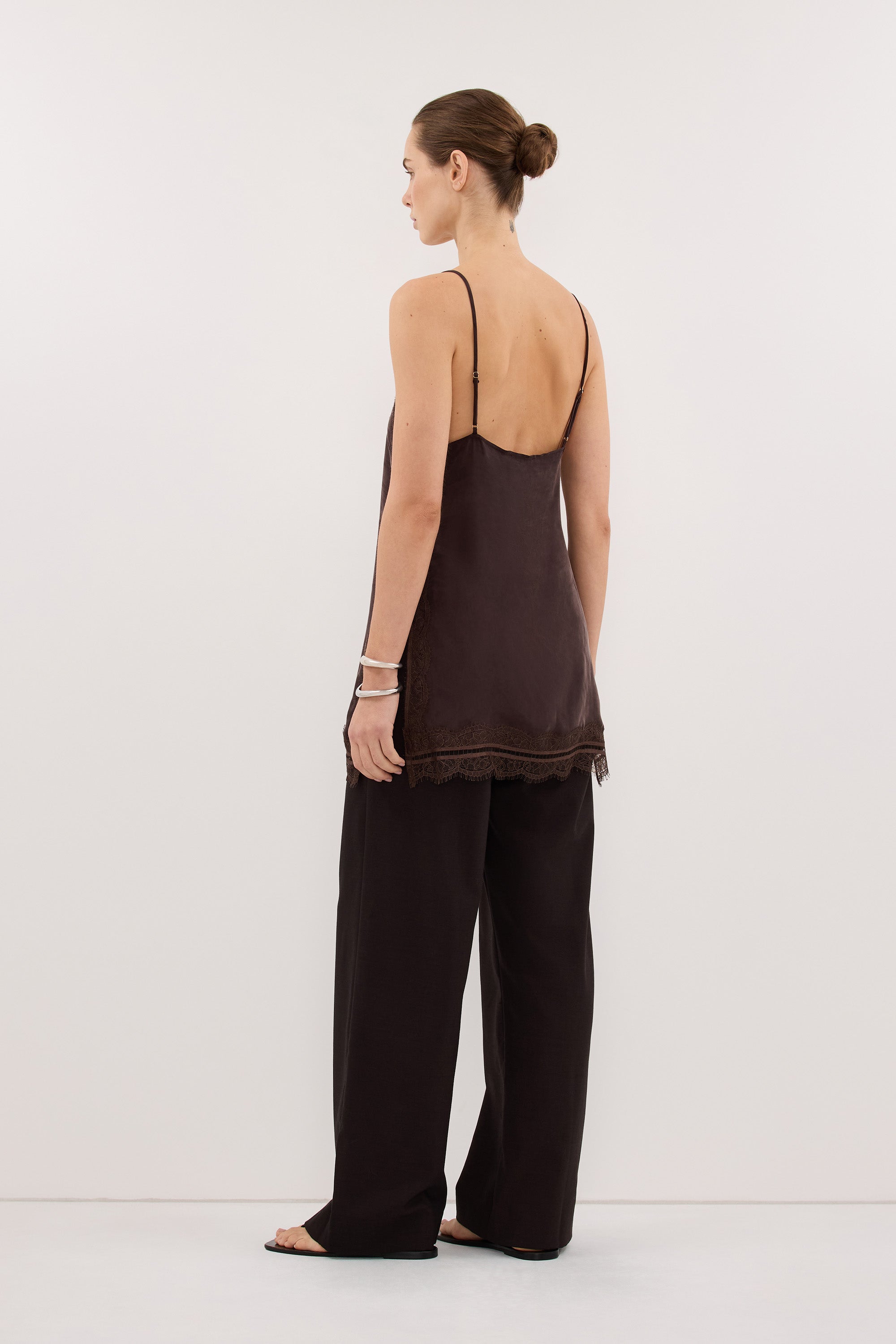 ANDREA PLUM CHOC SLEEVELESS LACE CAMI TOP
