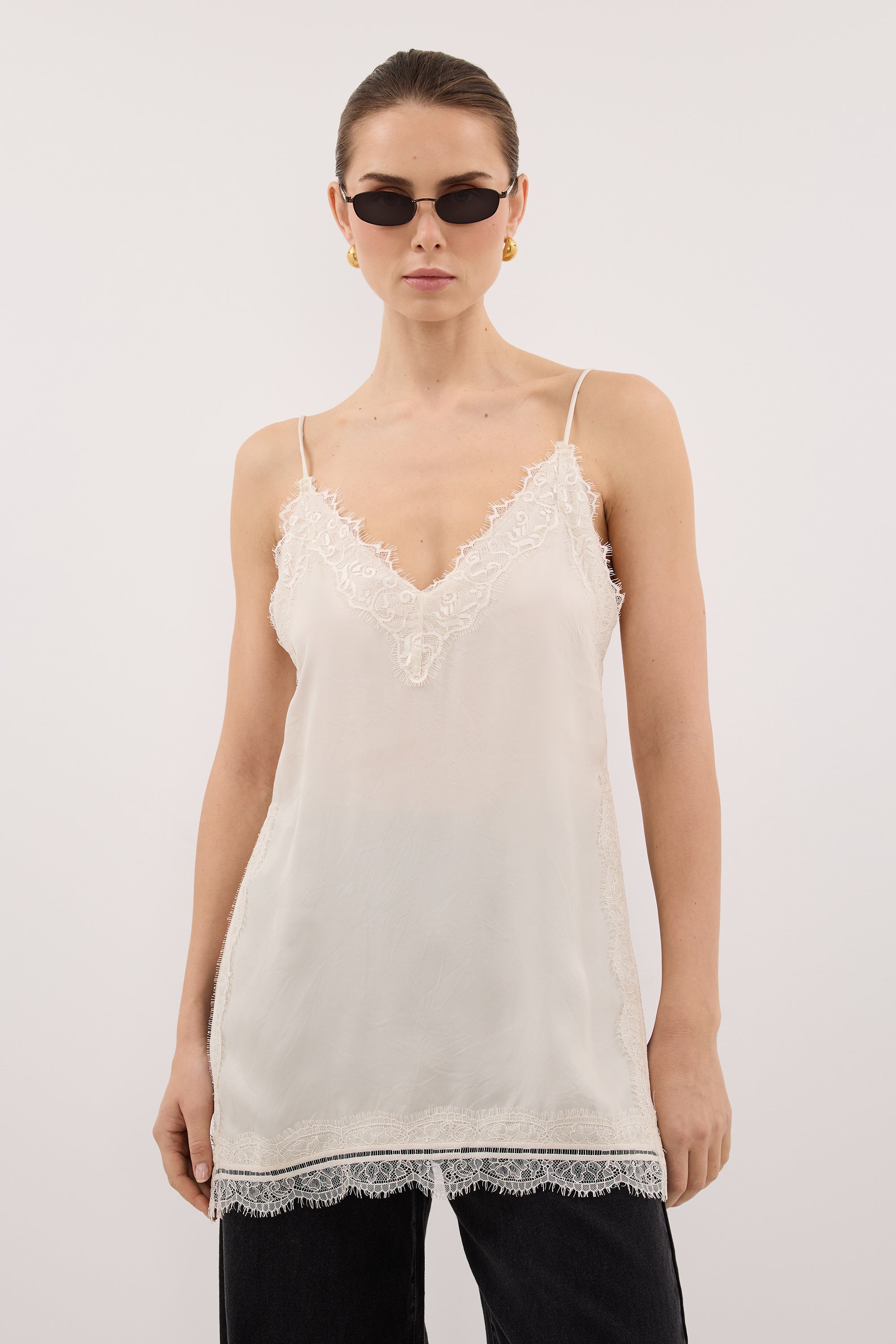 ANDREA SANDSTONE CUPRO LACE TOP | Dissh