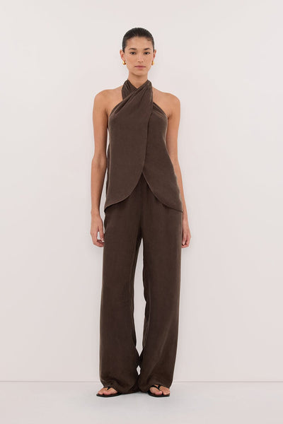 Aude wearing ADDIE BITTER CHOC CUPRO TOP