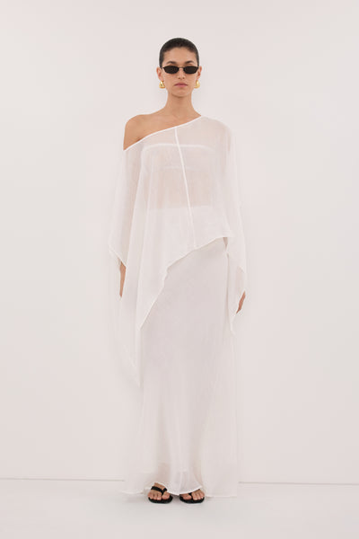Aude wearing BRIANNE WHITE BATWING RAMIE TOP