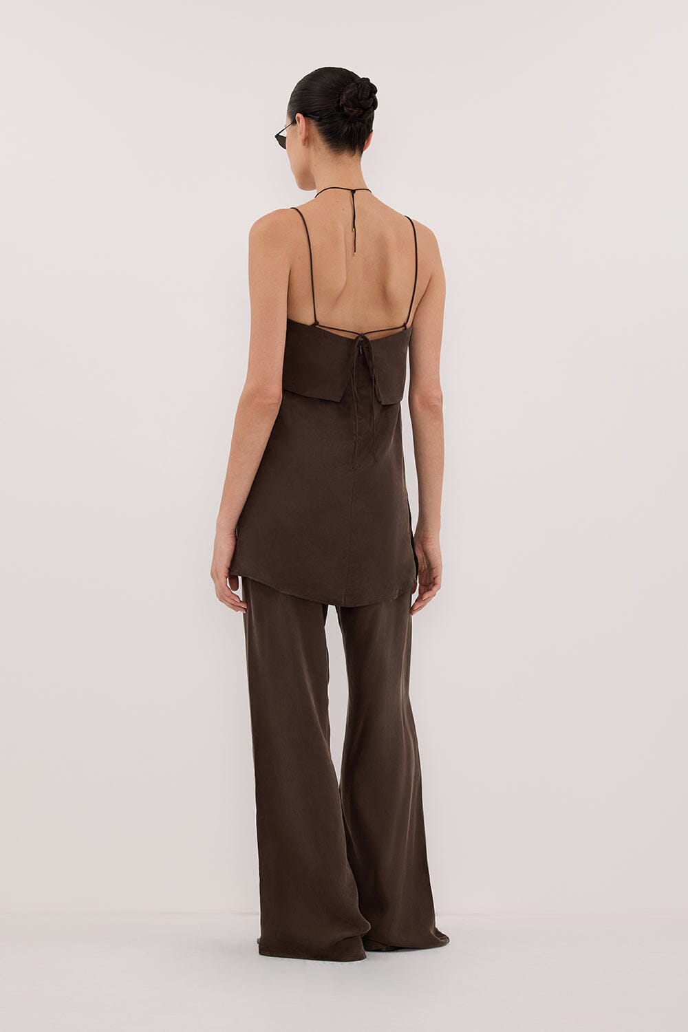 IDA BITTER CHOC SLEEVELESS FOLDOVER CAMI TOP