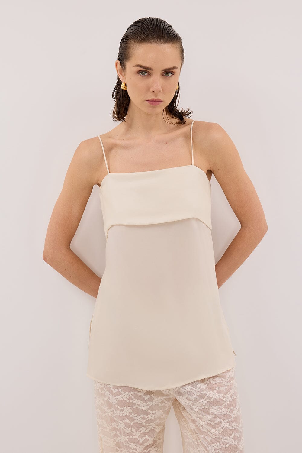 IDA SANDSTONE SLEEVELESS FOLDOVER CAMI TOP Clothing DISSH Boutiques 