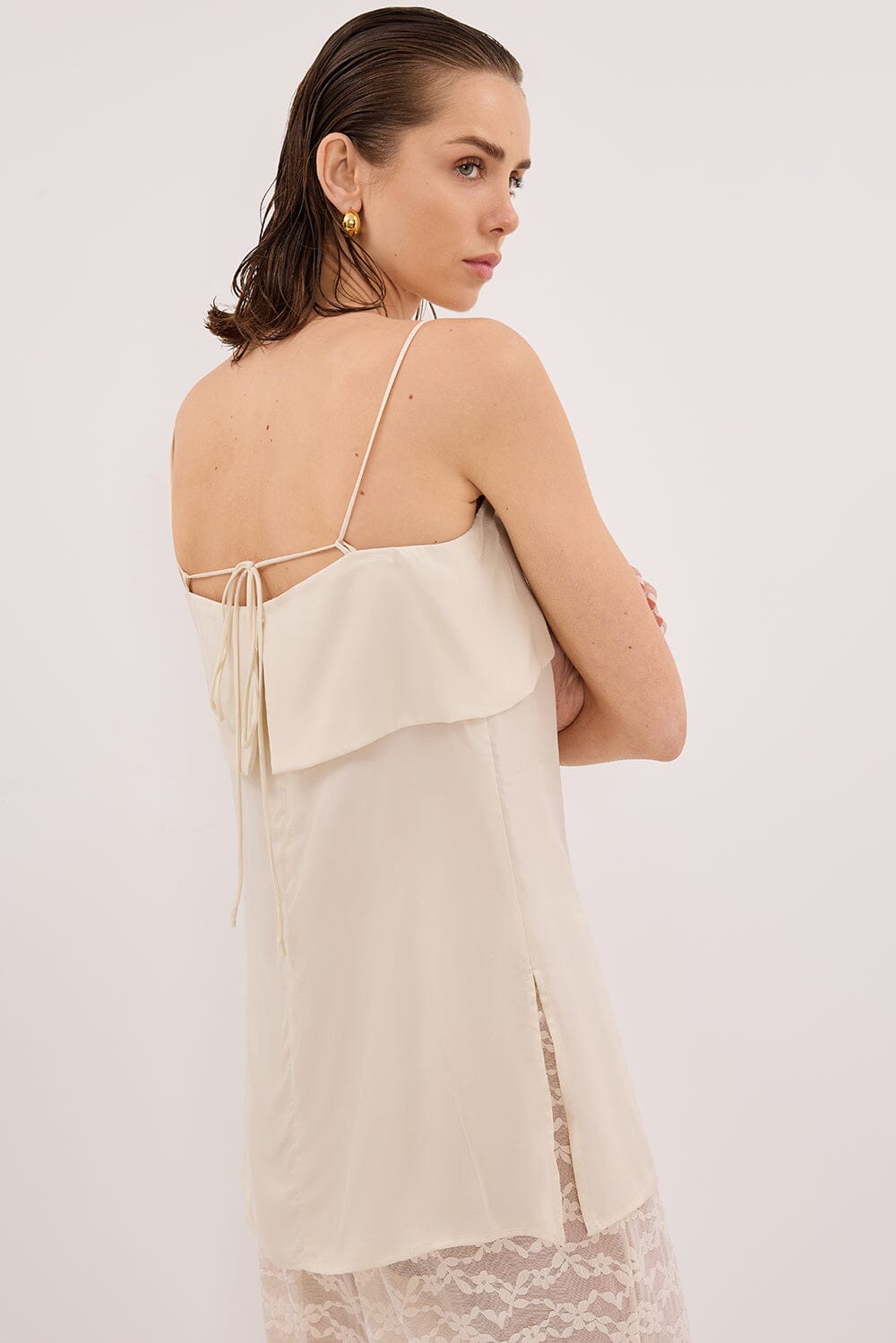 IDA SANDSTONE SLEEVELESS FOLDOVER CAMI TOP Clothing DISSH Boutiques 