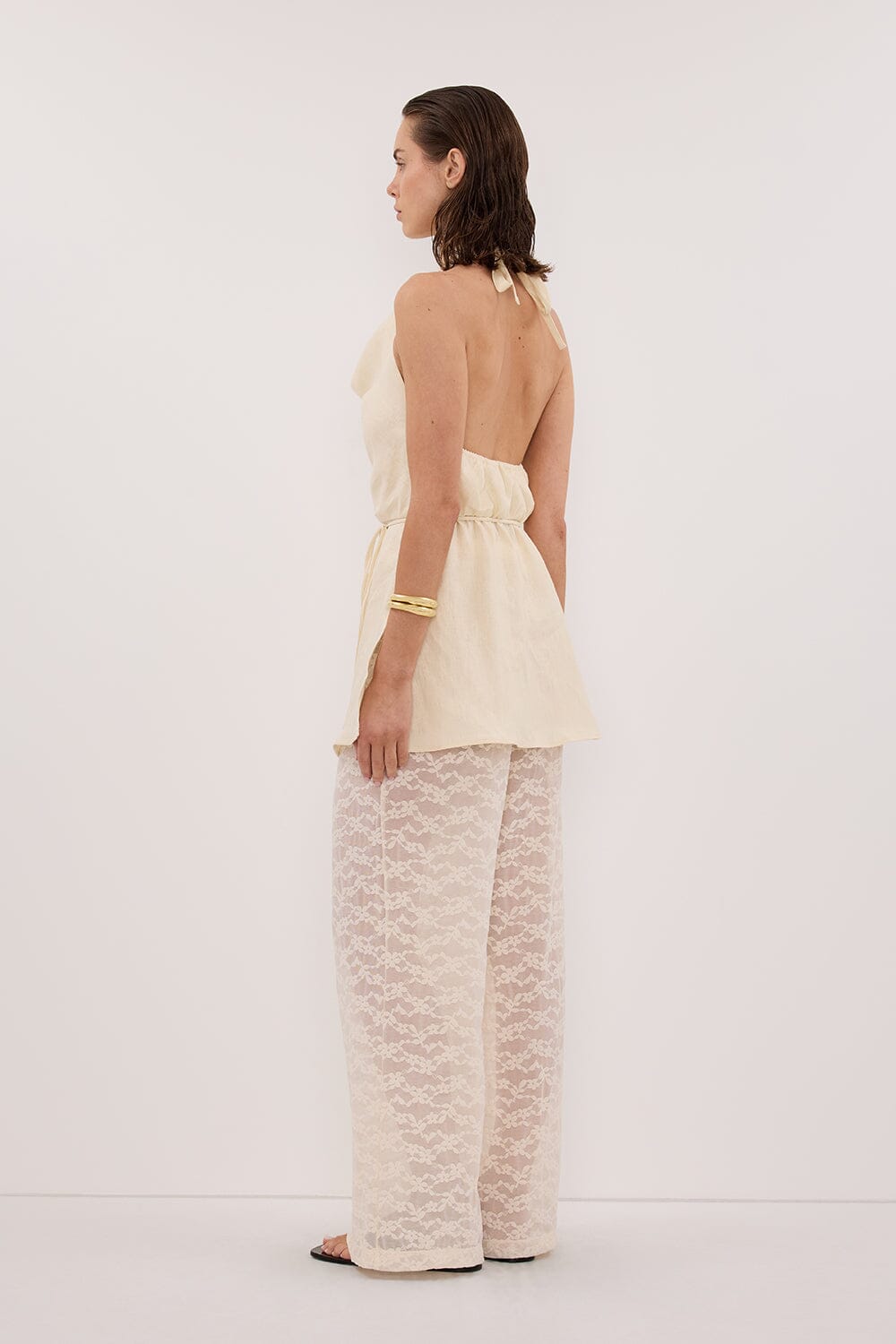 HAYLEE STRAW SLEEVELESS LINEN COWL TOP
