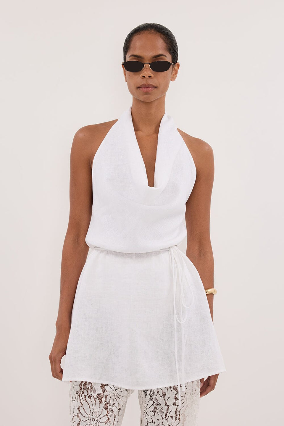 HAYLEE WHITE LINEN COWL TOP - PRE ORDER Clothing DISSH Boutiques 