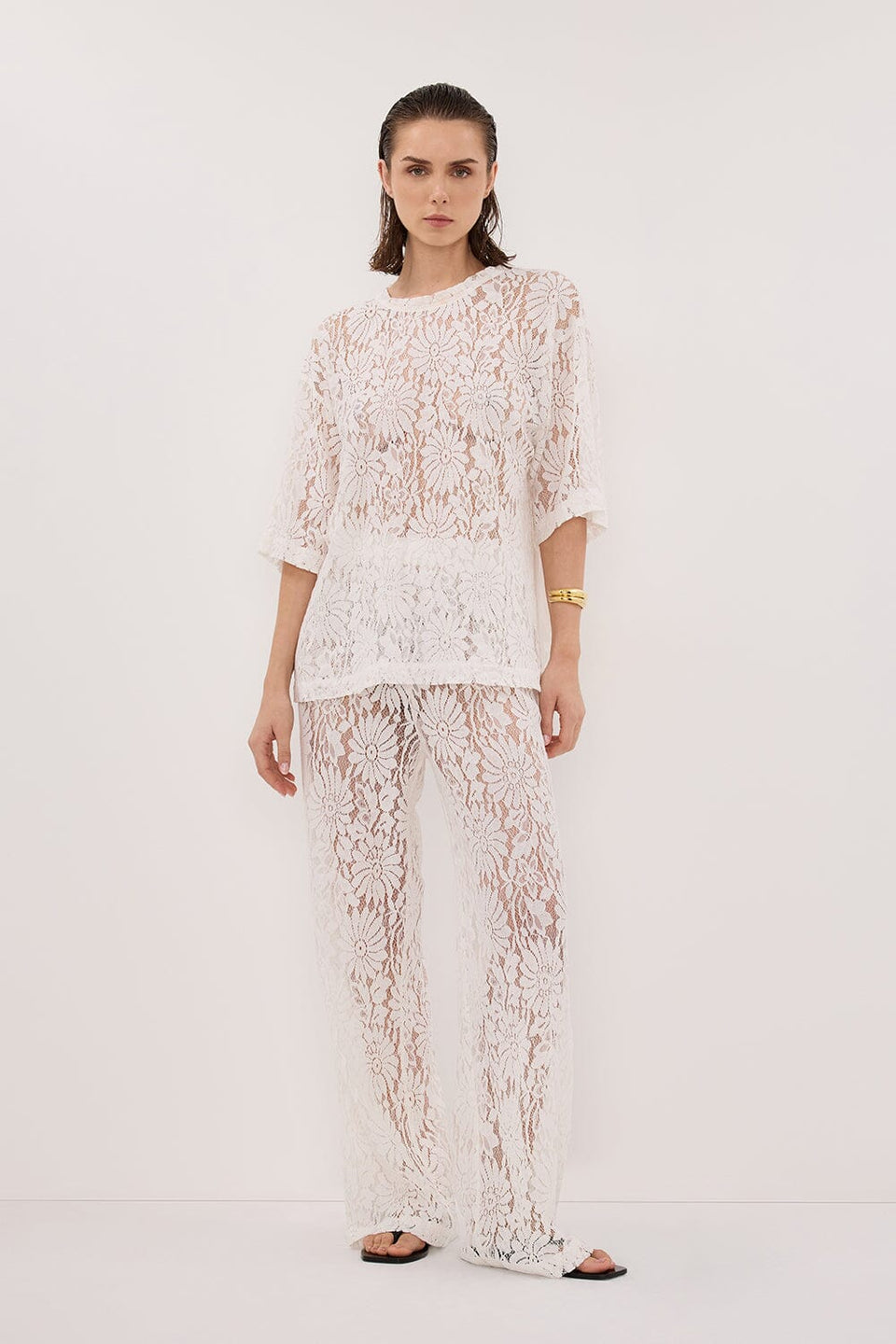 WILMA WHITE LACE TEE Clothing DISSH Boutiques 4 WHITE 