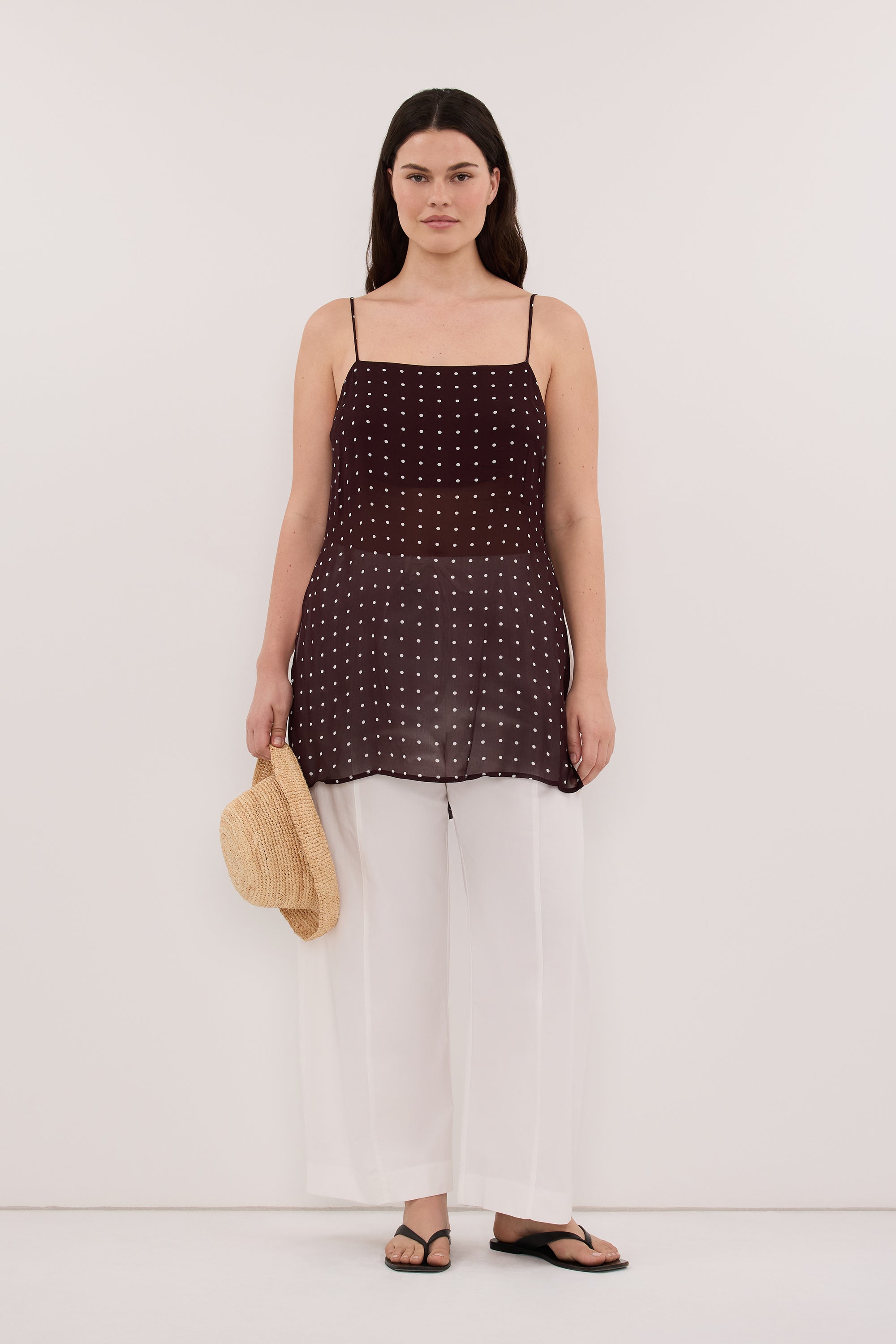 VANESSA BITTER CHOC SLEEVELESS SPOT CAMI TOP