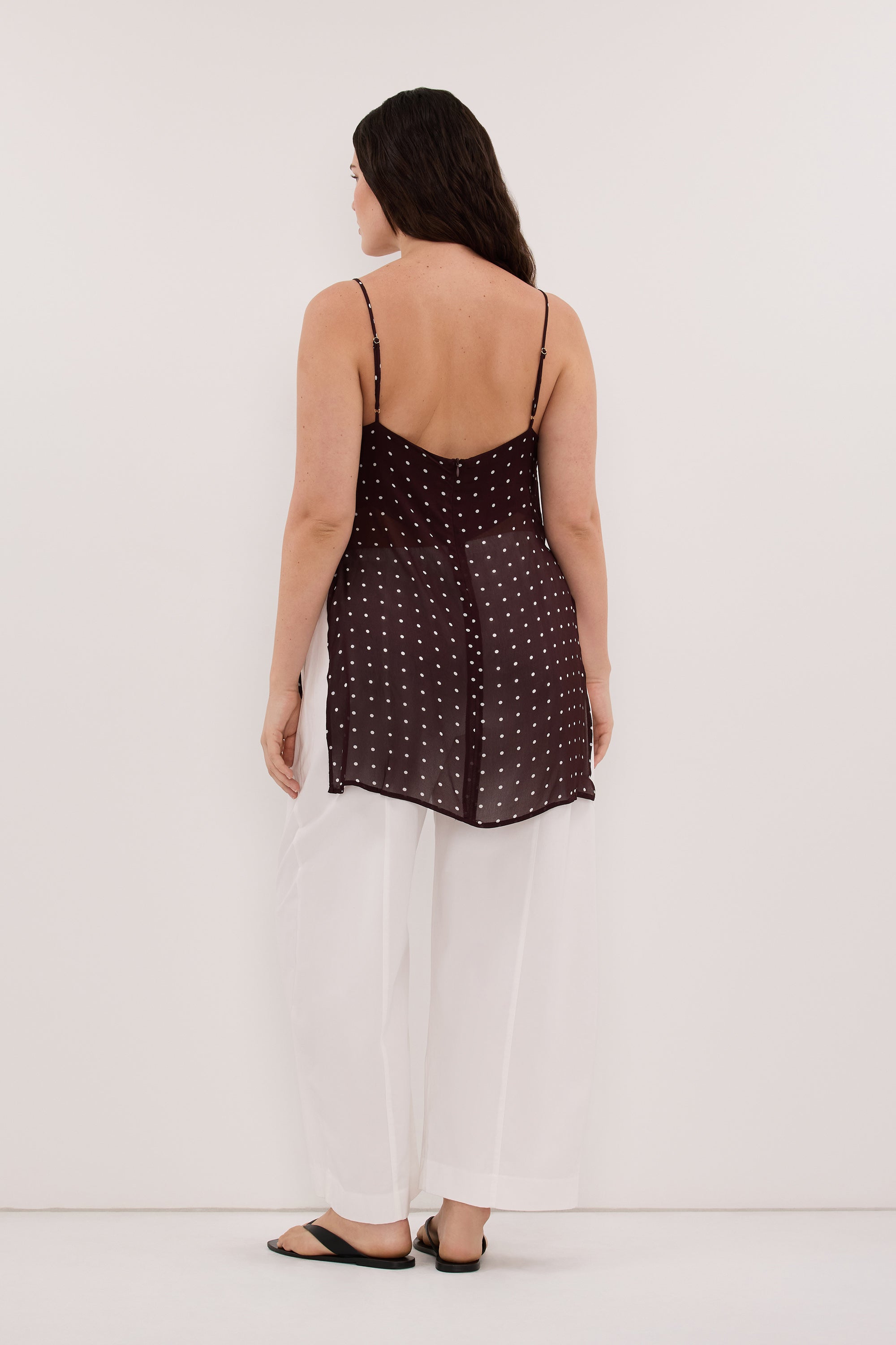VANESSA BITTER CHOC SLEEVELESS SPOT CAMI TOP