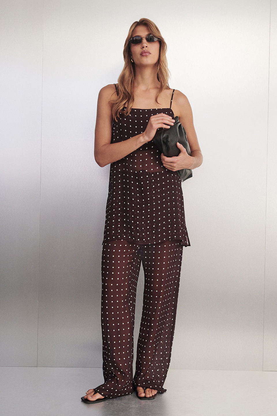 VANESSA BITTER CHOC SLEEVELESS SPOT CAMI TOP