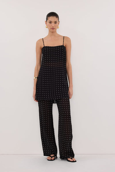 Aude wearing VANESSA BLACK SLEEVELESS SPOT CAMI TOP