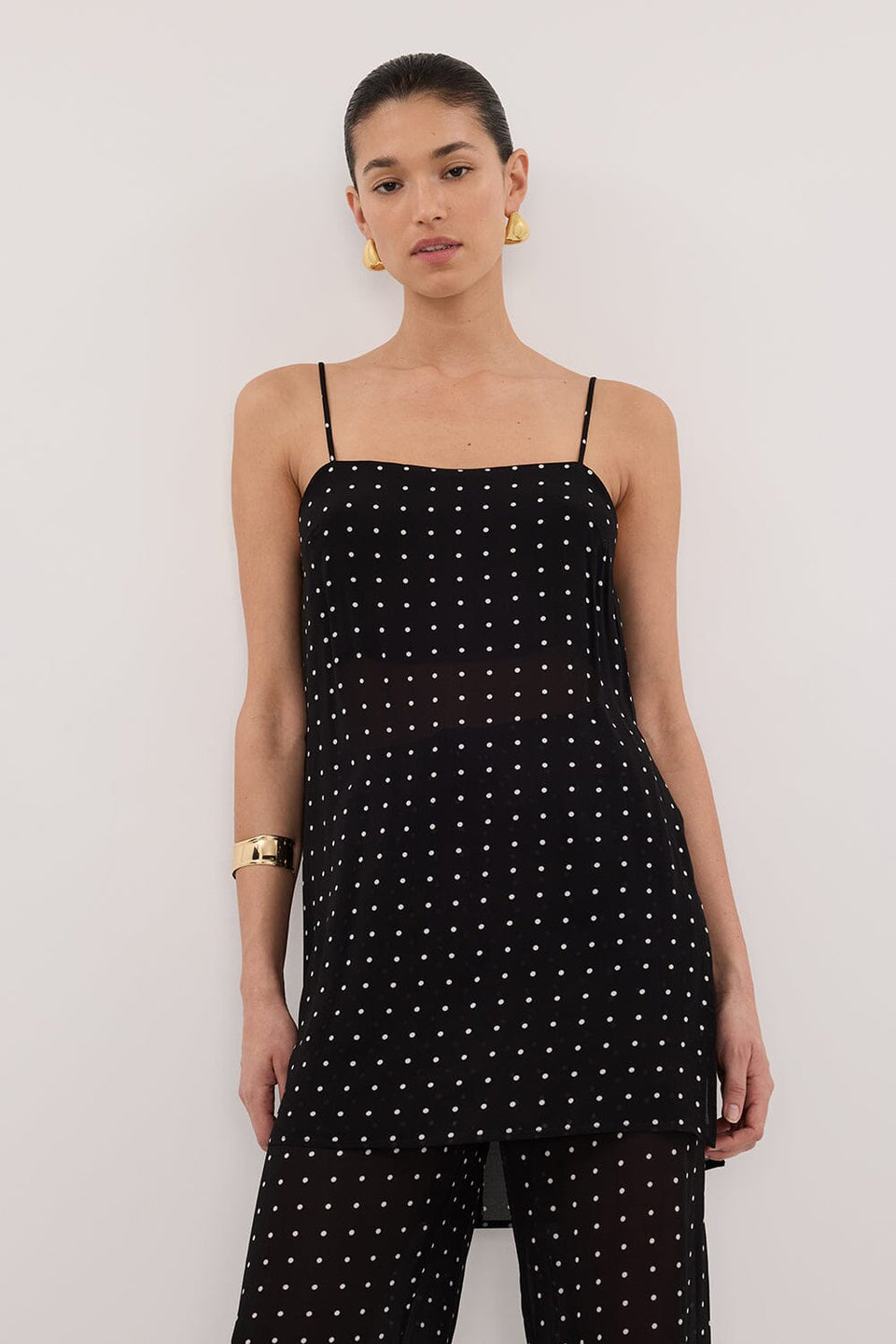 VANESSA BLACK SLEEVELESS SPOT CAMI TOP Clothing DISSH Boutiques 