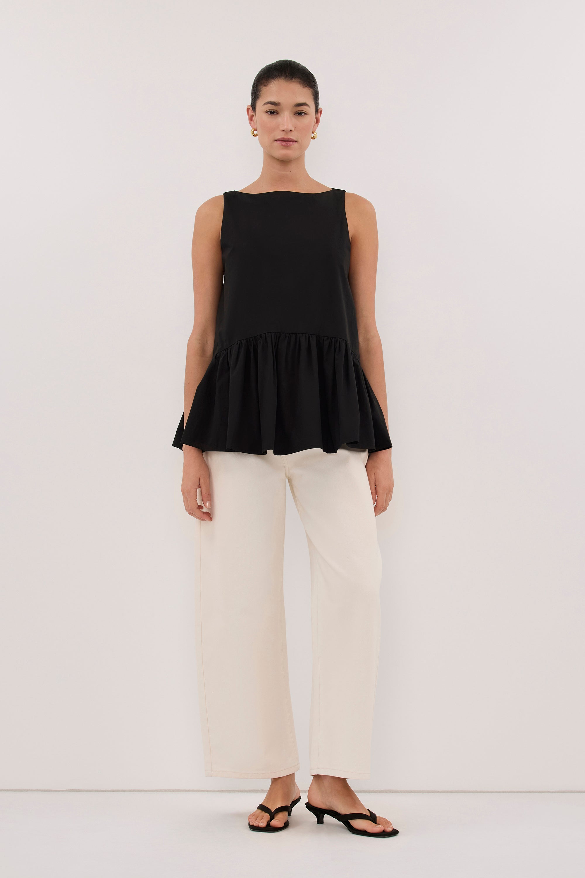 JO BLACK COTTON DROP WAIST TOP