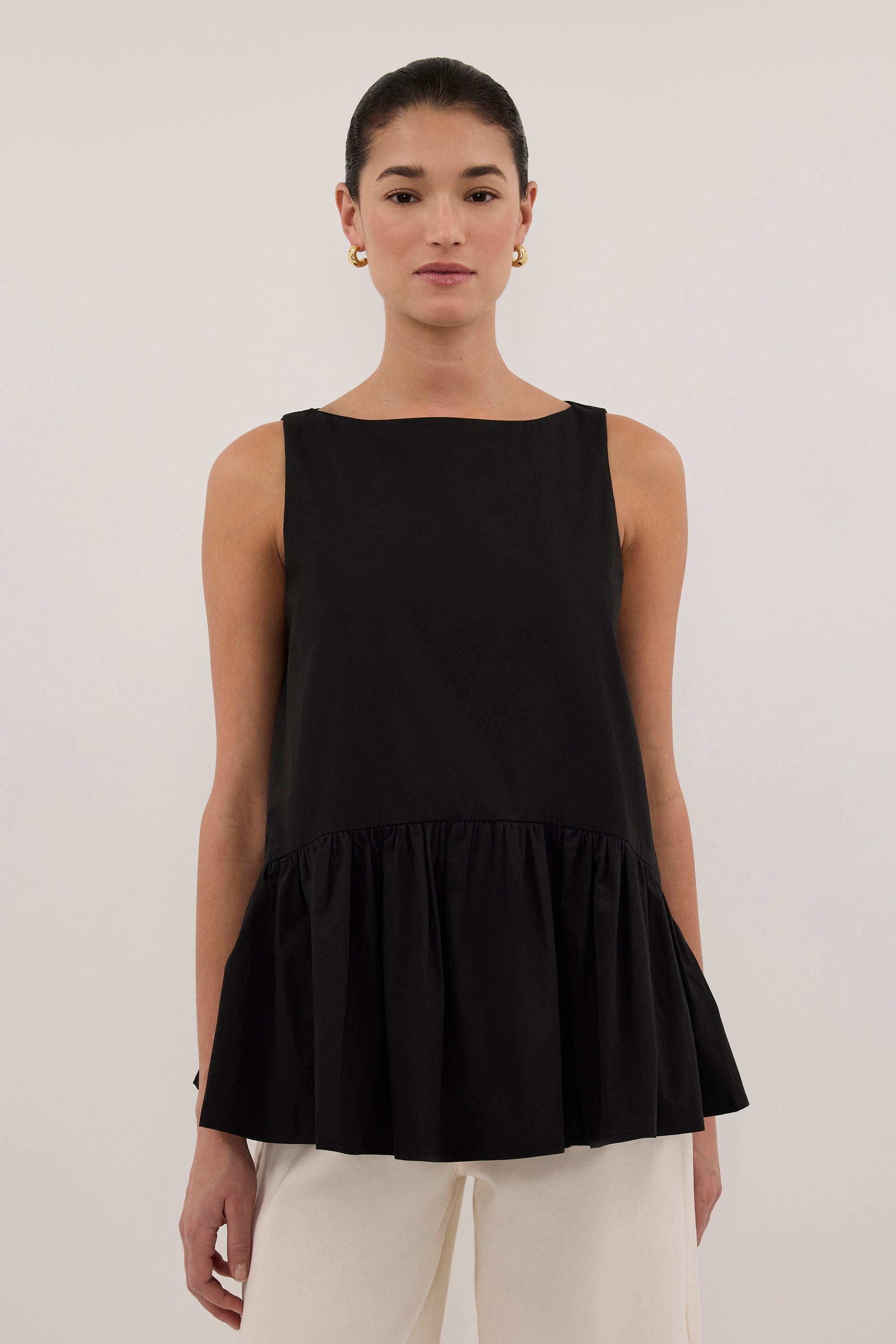 JO BLACK COTTON DROP WAIST TOP