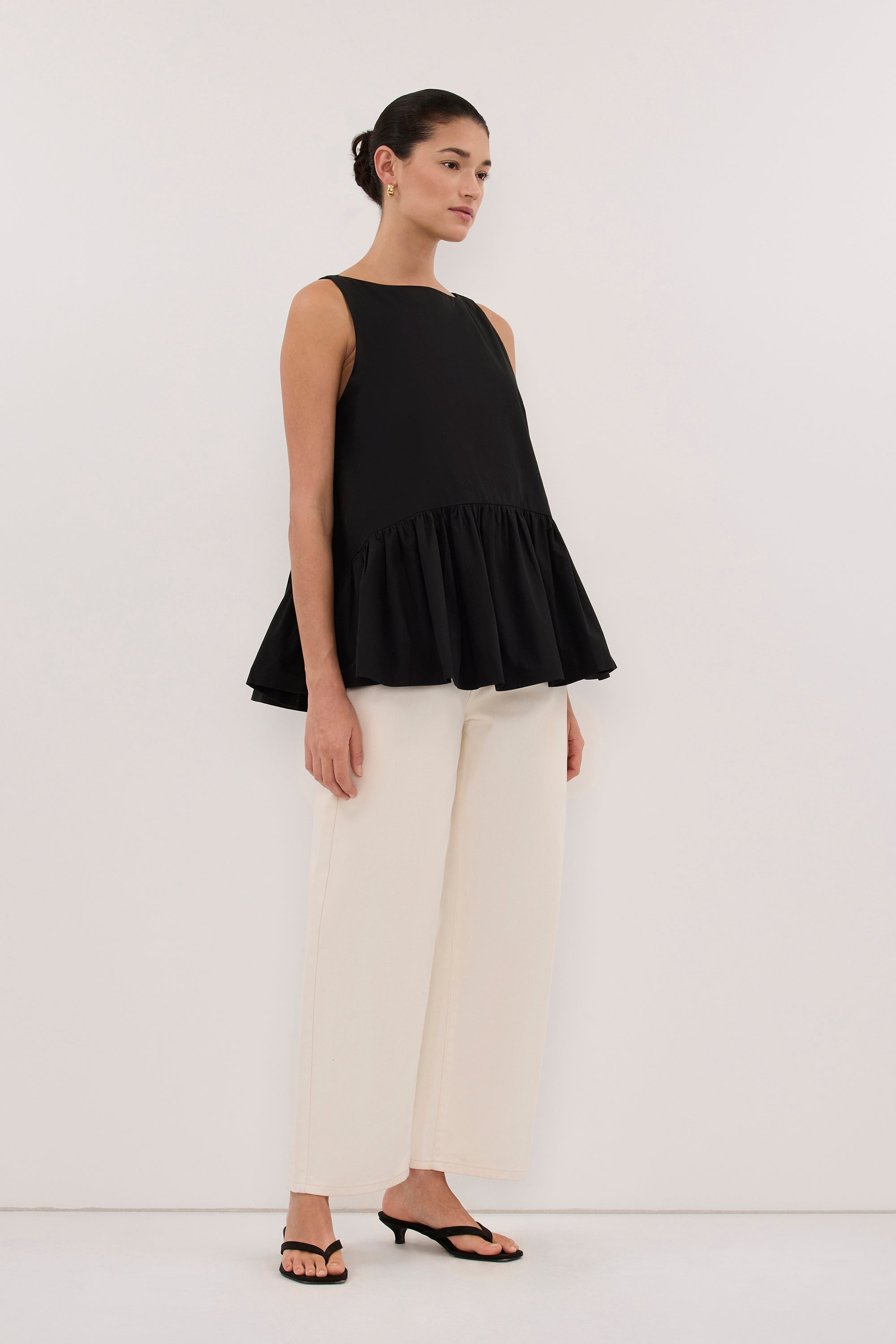 JO BLACK COTTON DROP WAIST TOP