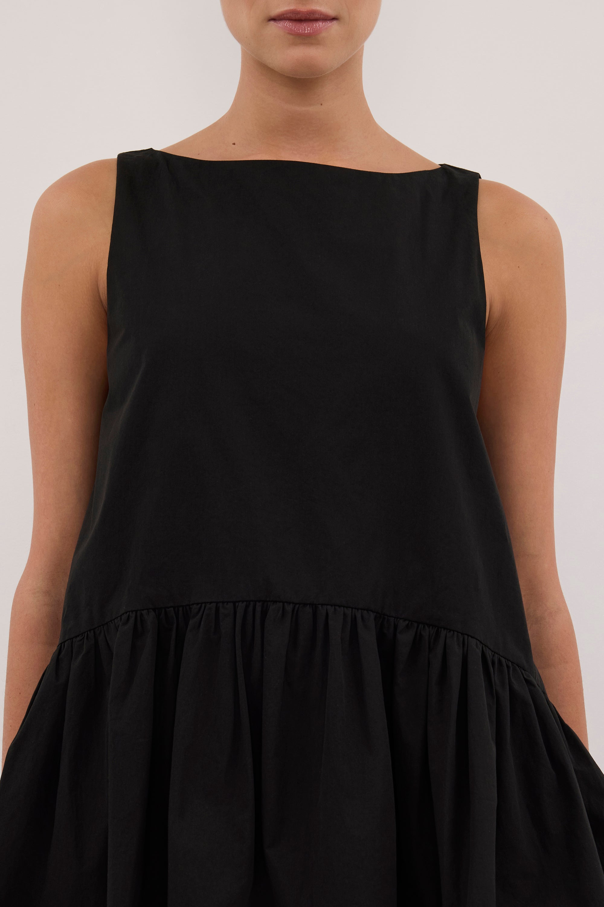 JO BLACK COTTON DROP WAIST TOP