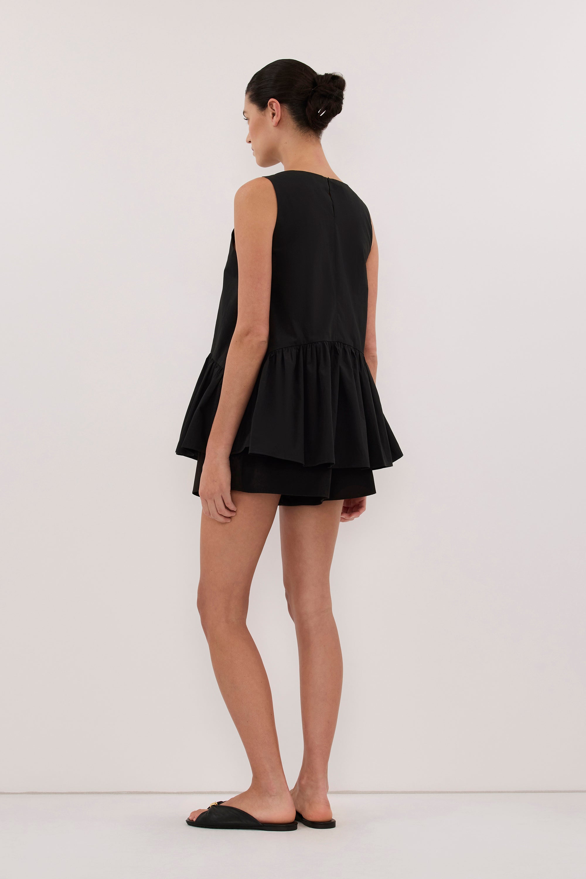 JO BLACK COTTON DROP WAIST TOP