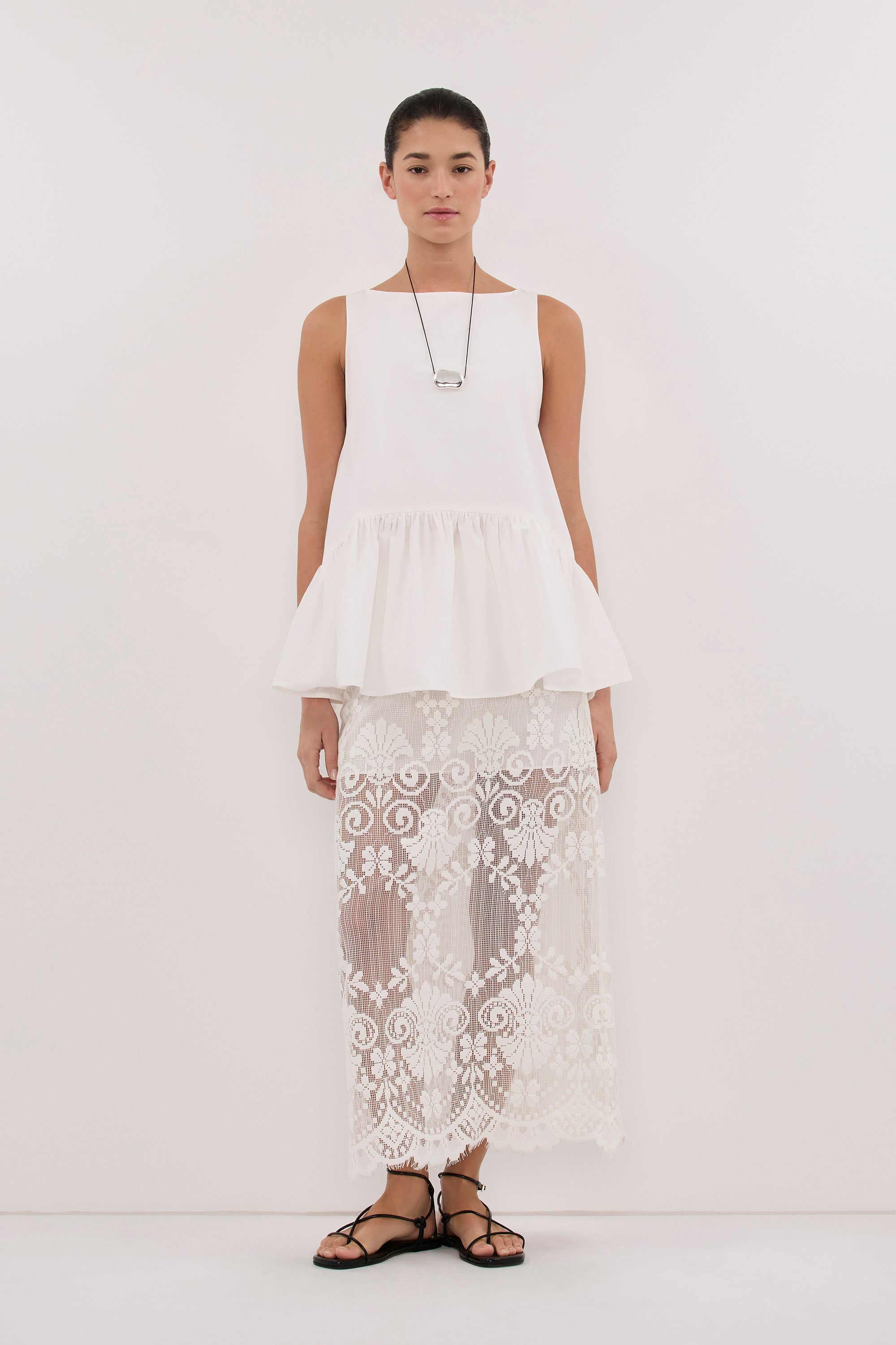 JO WHITE COTTON DROP WAIST TOP