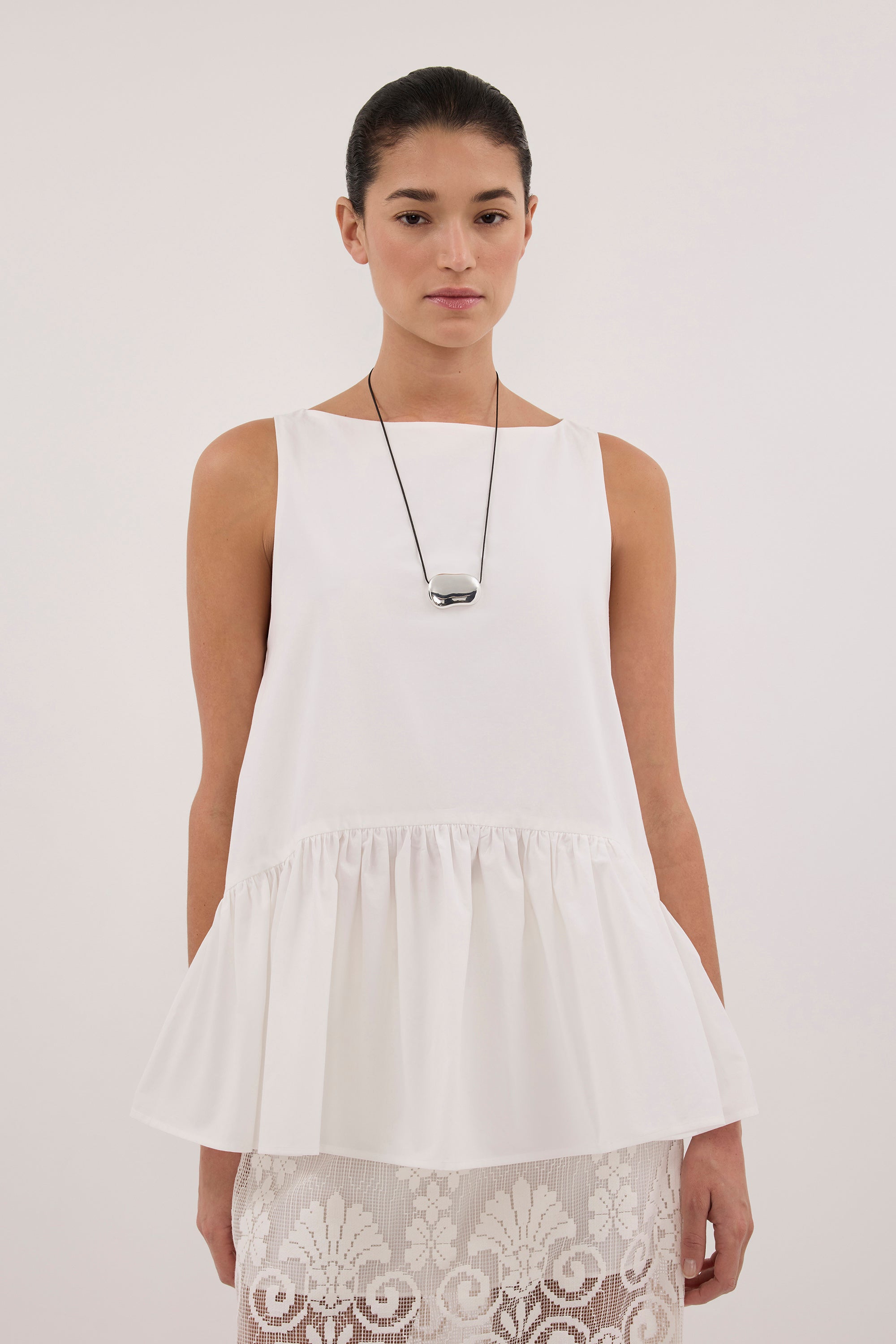 JO WHITE COTTON DROP WAIST TOP