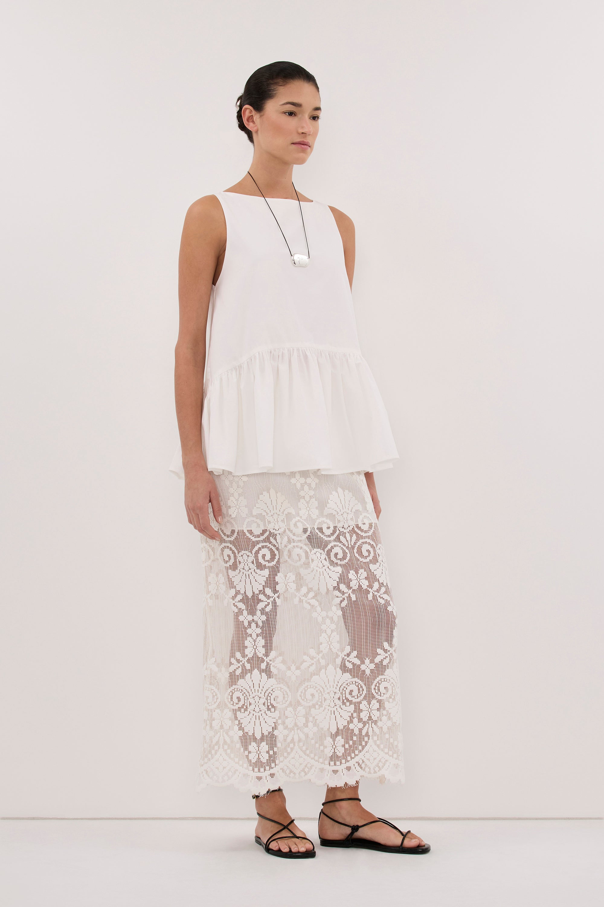 JO WHITE COTTON DROP WAIST TOP