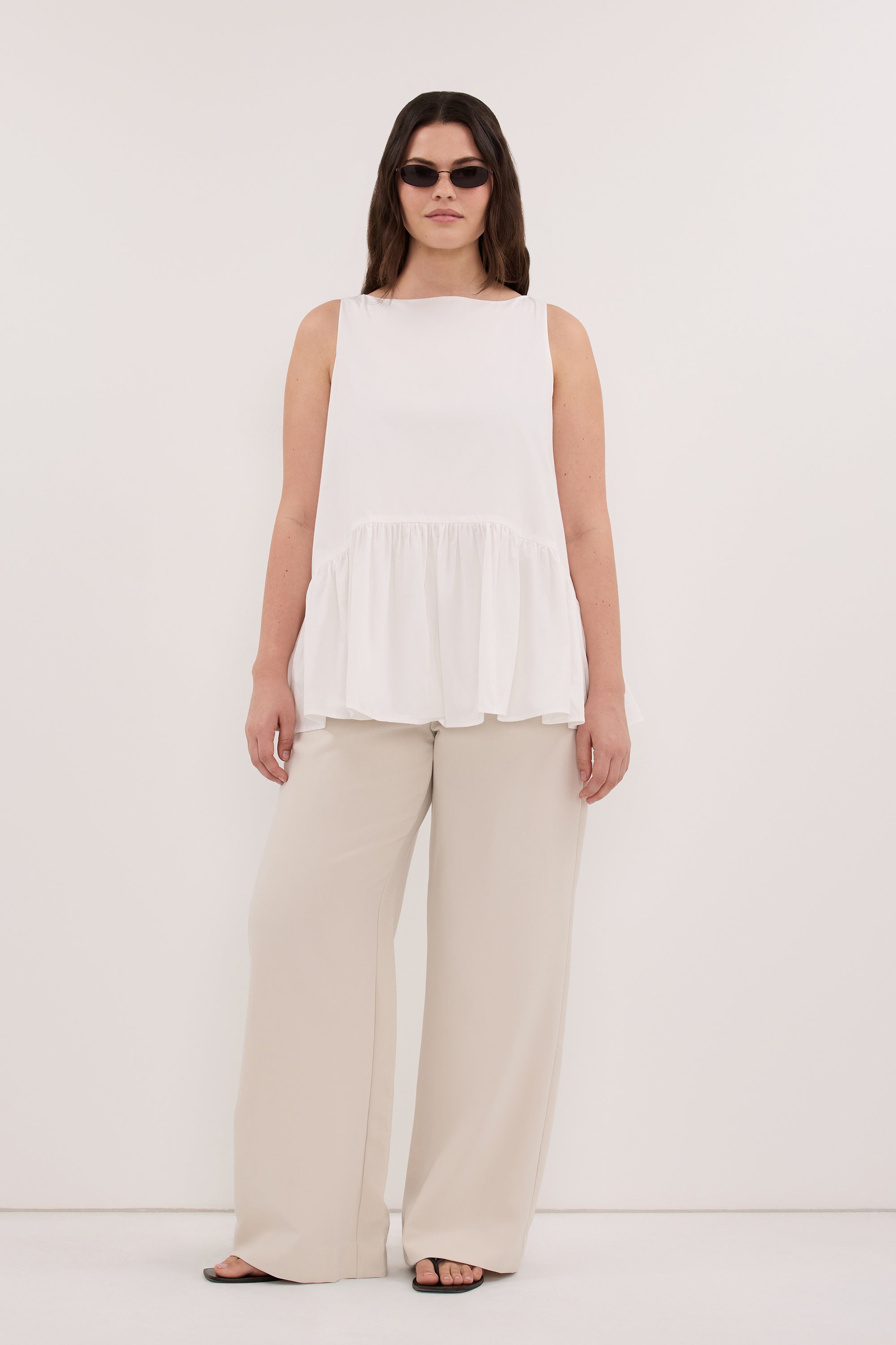 JO WHITE COTTON DROP WAIST TOP