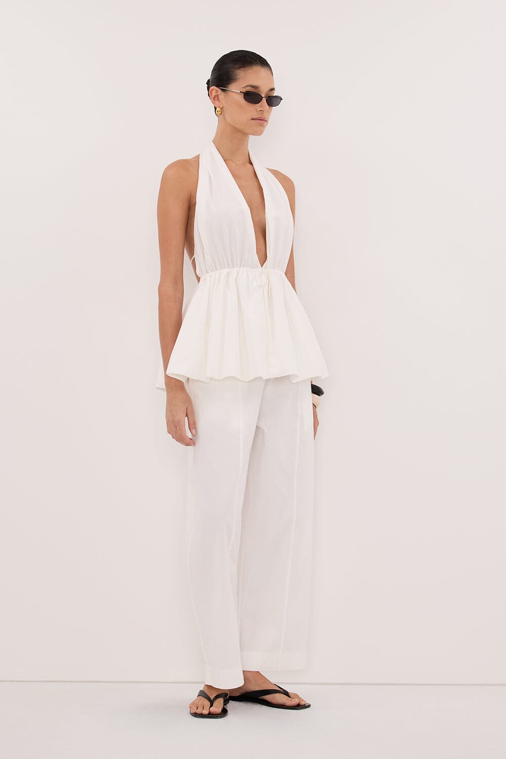 TAMMY WHITE SLEEVELESS COTTON HALTER TOP Clothing DISSH Boutiques 