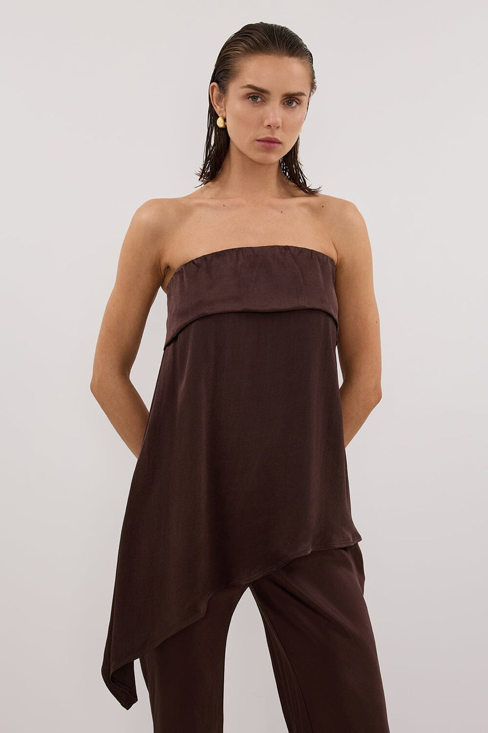 SANDER BITTER CHOC STRAPLESS TOP Clothing DISSH Boutiques 