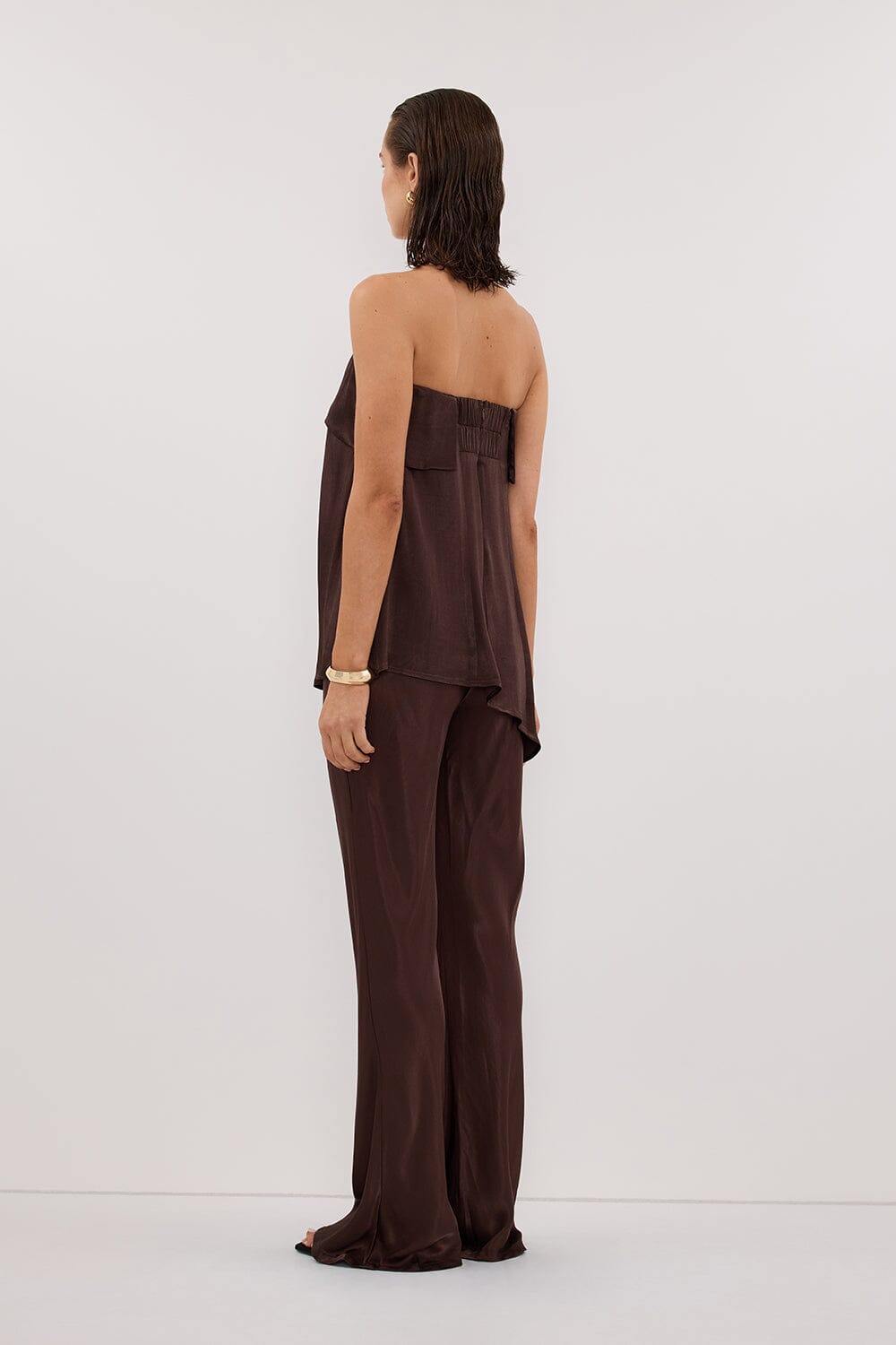 SANDER BITTER CHOC STRAPLESS SATIN TOP