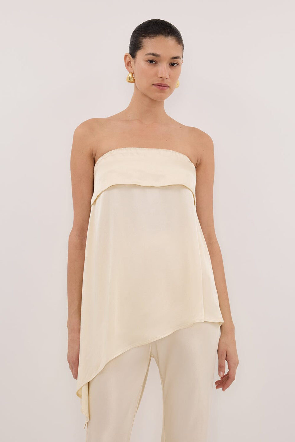 SANDER CREAM STRAPLESS SATIN TOP Clothing DISSH Boutiques 