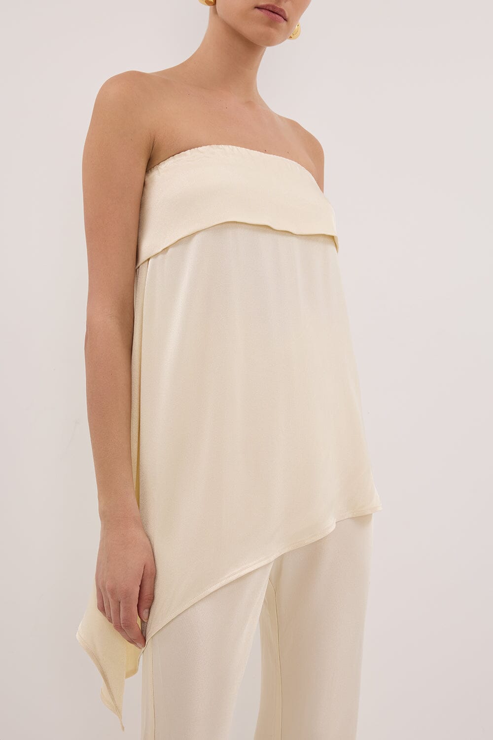 SANDER CREAM STRAPLESS SATIN TOP Clothing DISSH Boutiques 