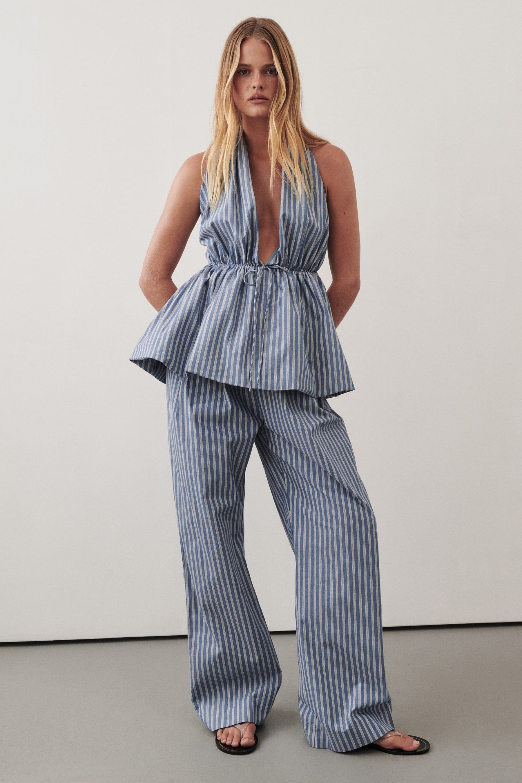 GRACIE BLUE STRIPE HALTER TOP Clothing DISSH Boutiques 