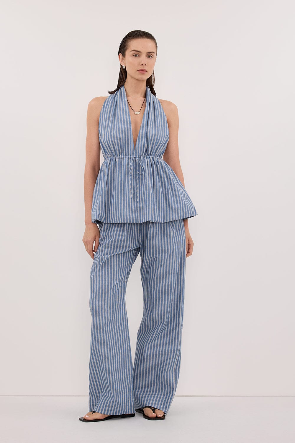 GRACIE BLUE STRIPE HALTER TOP Clothing DISSH Boutiques 6 BLUE 