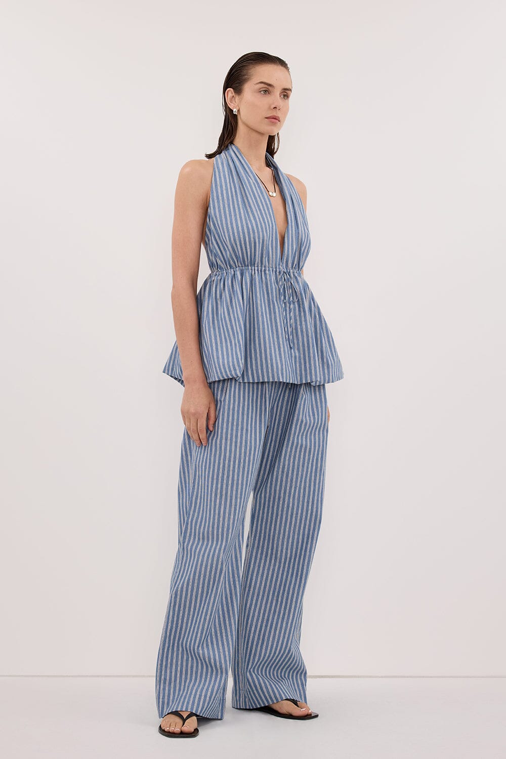 GRACIE BLUE STRIPE HALTER TOP Clothing DISSH Boutiques 